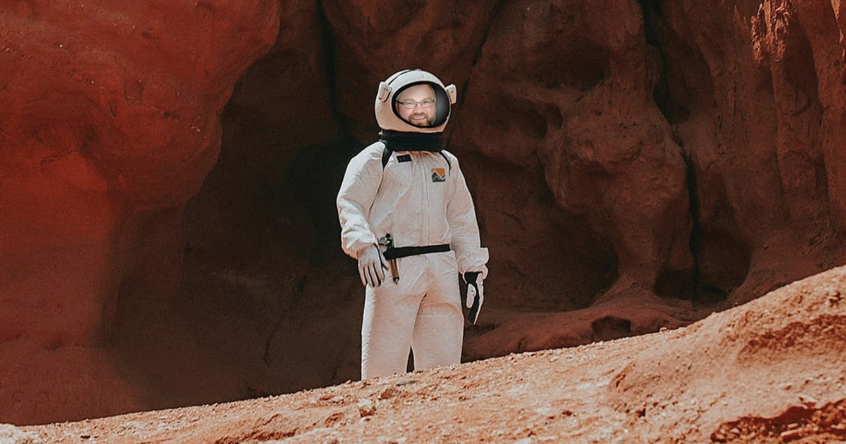 Artist rendering of Eddie Duncan becoming the first acoustician on Mars.