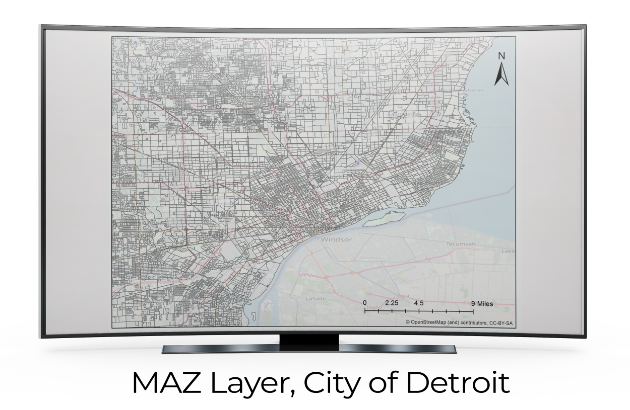 Image of MAZ layer for City of Detroit developed as part of the SEMCOG model development project.