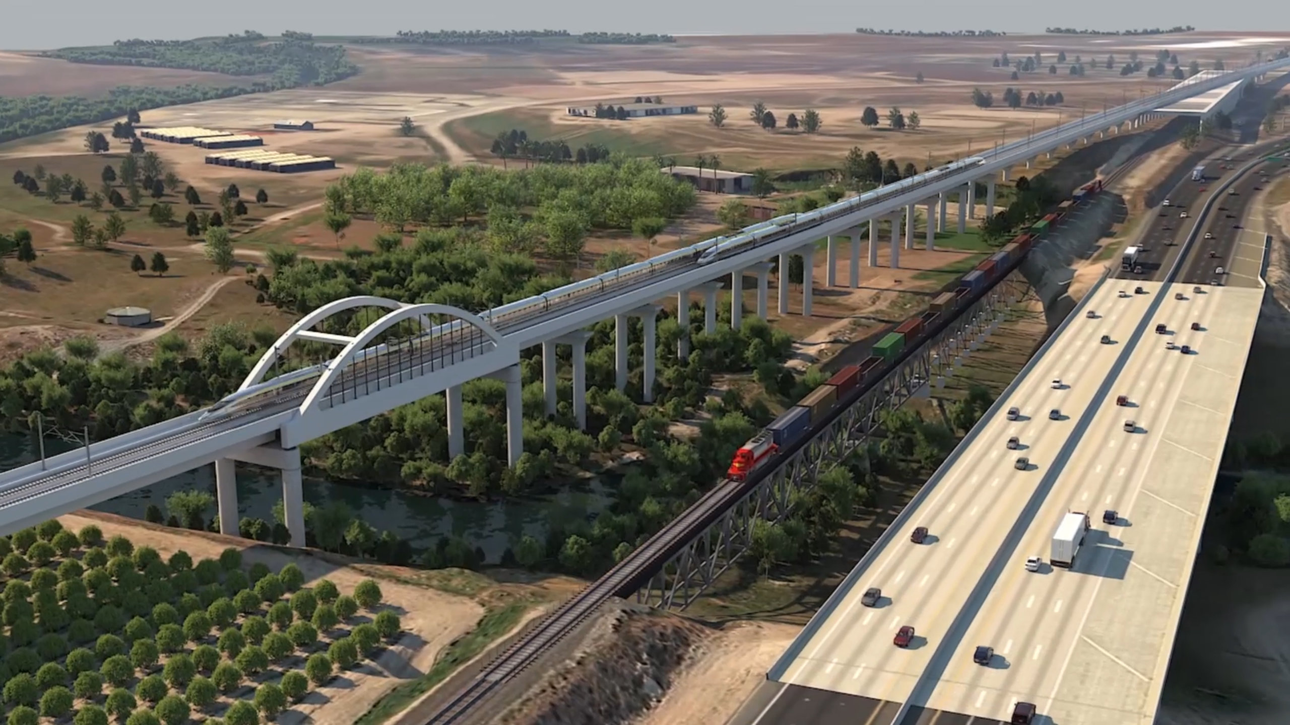 Rendering of the signature arches of the San Joaquin River Viaduct north of the city of Fresno.