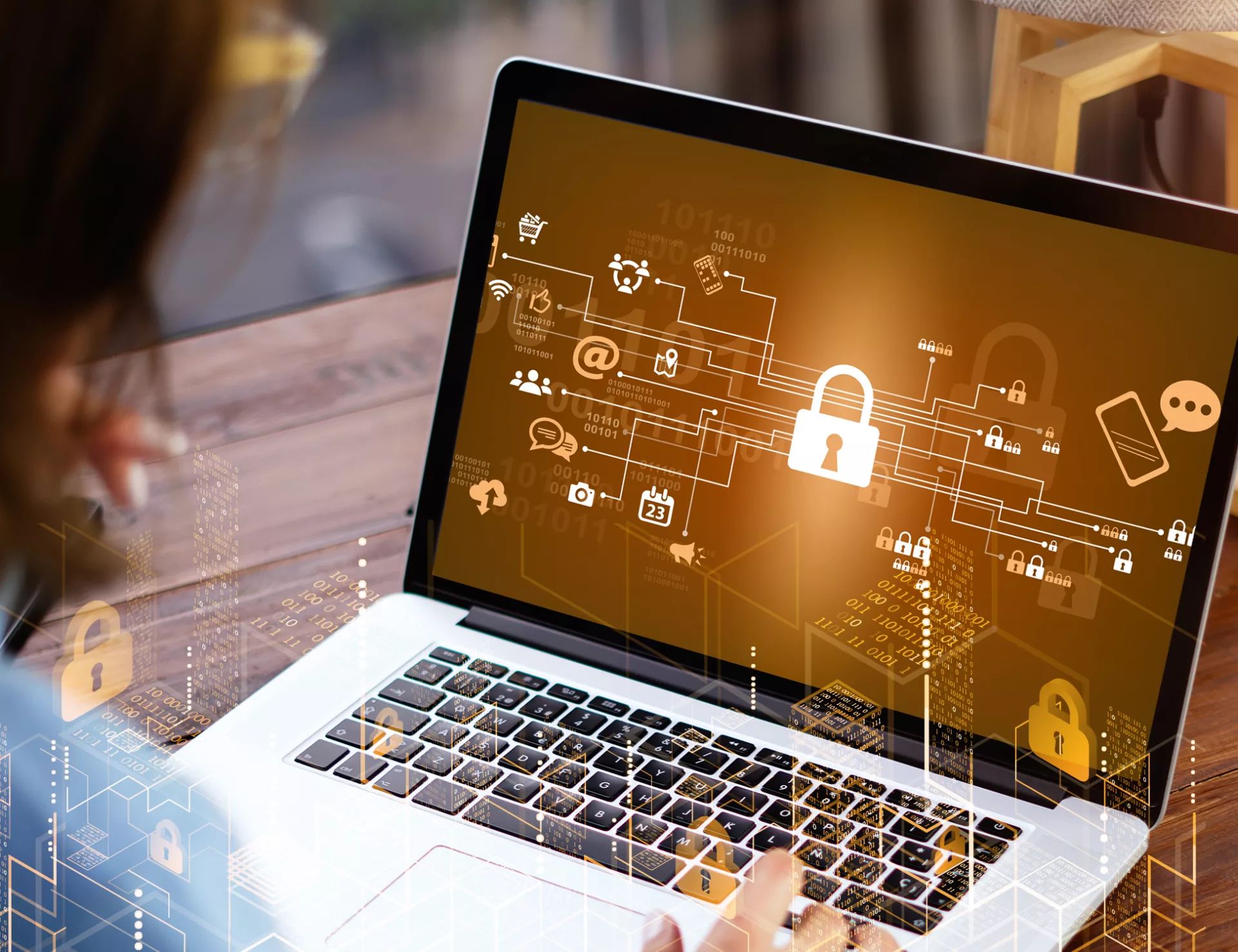 Data privacy visualization on laptop screen.