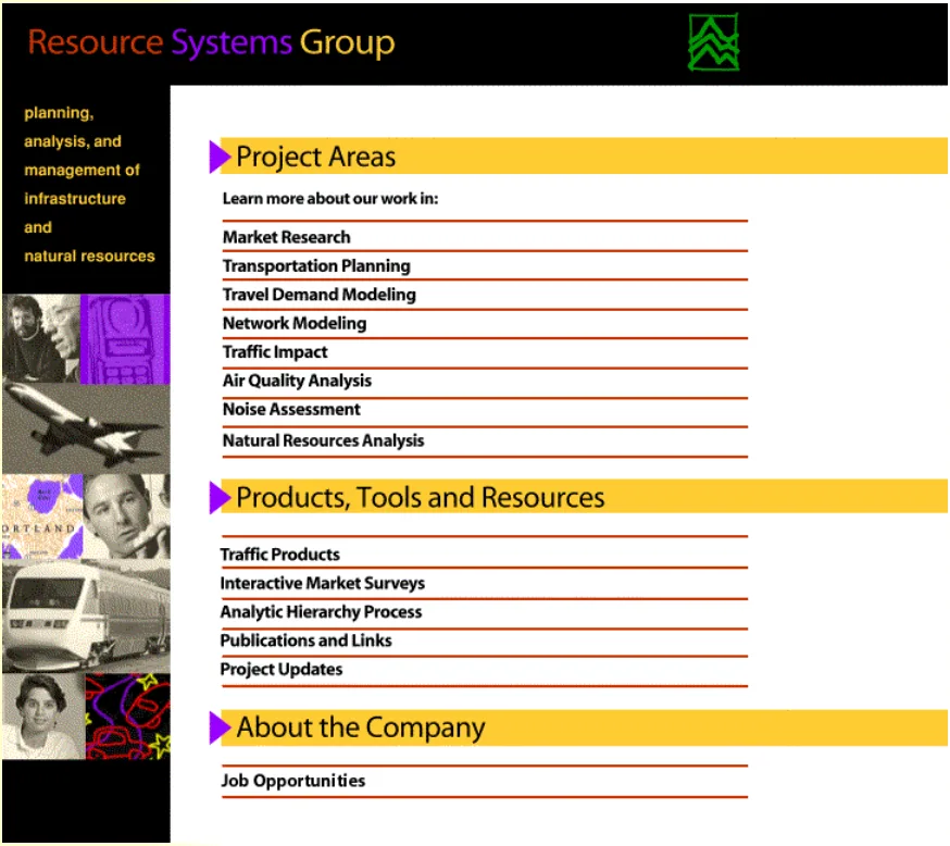 Screenshot of RSG's website circa 1998
